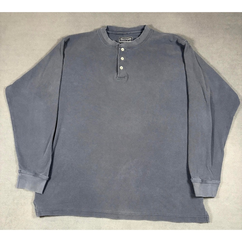 Britches Henley Shirt Mens XL Blue Long Sleeve Waffle Knit Cotton 1063